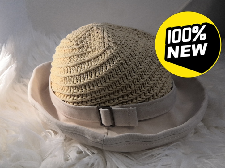 夏季女士遮阳帽，编织布艺拼接