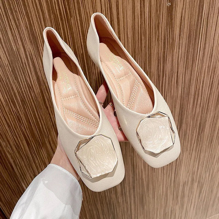 全新 35-40码浅口单鞋女百搭晚晚风温柔...