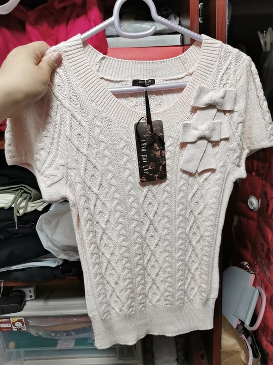 全新带吊牌 粉色短袖针织衫160/84A