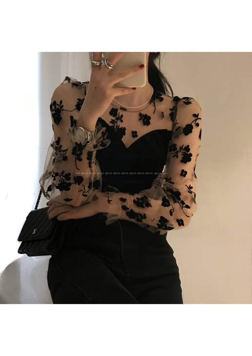 碎花衬衫女设计感小众夏季新款拼接法式复古网...