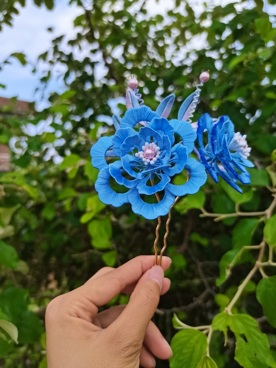 牡丹花缠花发簪,蚕丝线,保色主体