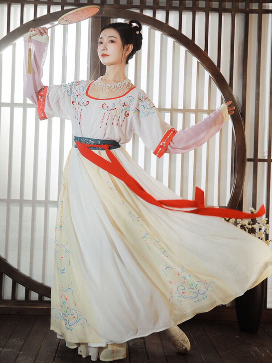 柒邑原创汉服女双飞翼坦领三件套齐腰襦裙中国...