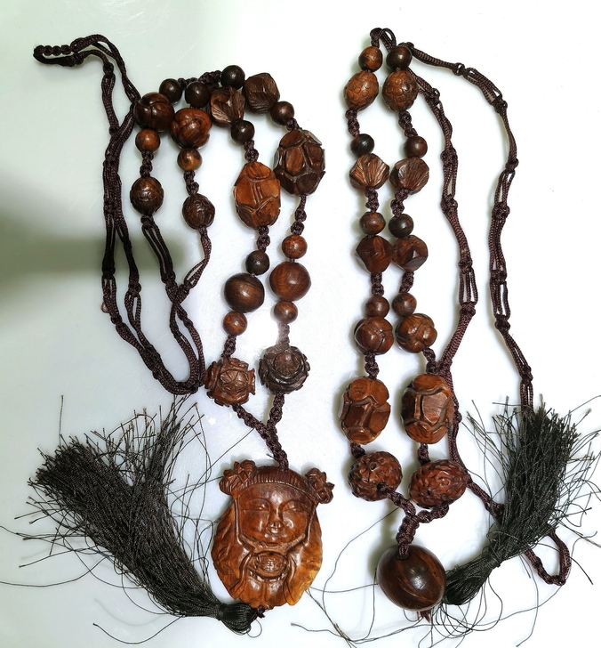 麻梨木雕大阿福 三羊开泰 木珠串 创汇期库存