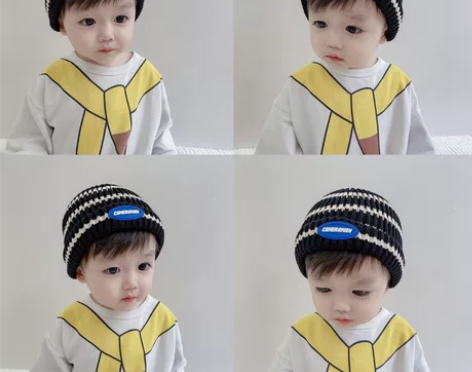 宝宝秋季针织瓜皮帽ins韩国潮童宝宝套头针...