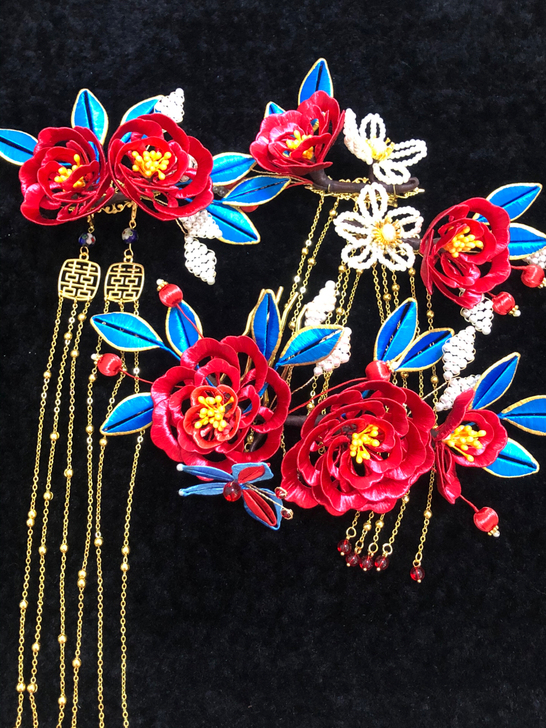 缠花发簪缠花发冠4件