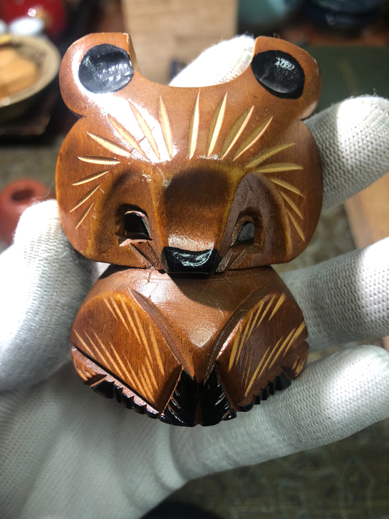 日本回流  手工木雕摆件 笔筒 香插 狐狸...