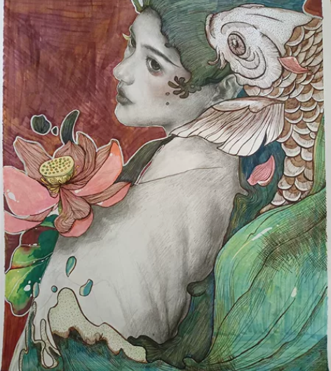 纯手绘，钢笔和马克笔以及铅笔绘画 原创的创...