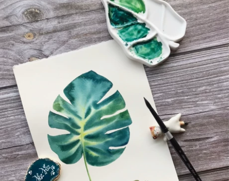 树叶调色盘陶瓷  叶子水彩调色盘瓷 感兴趣...