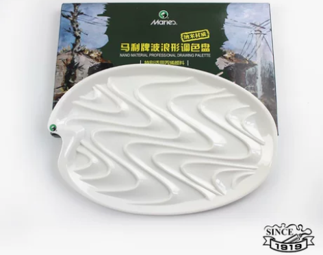 马利官方正品波浪型调色盘水彩水粉塑料调色盒...