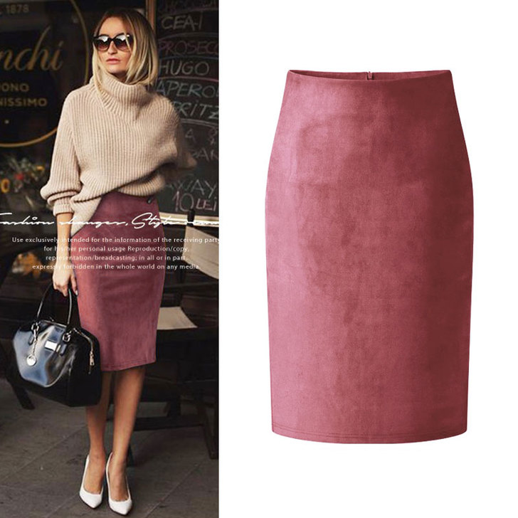 半身裙春秋新品高腰中裙麂皮绒一步裙时尚显瘦...
