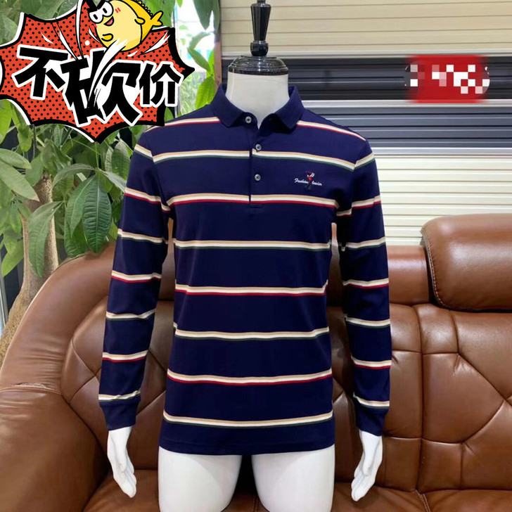 全新翻领男士长袖纯棉T恤特价