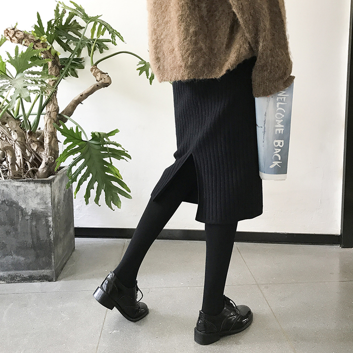 高腰针织半身裙子女韩版秋冬中长款显瘦包臀裙...