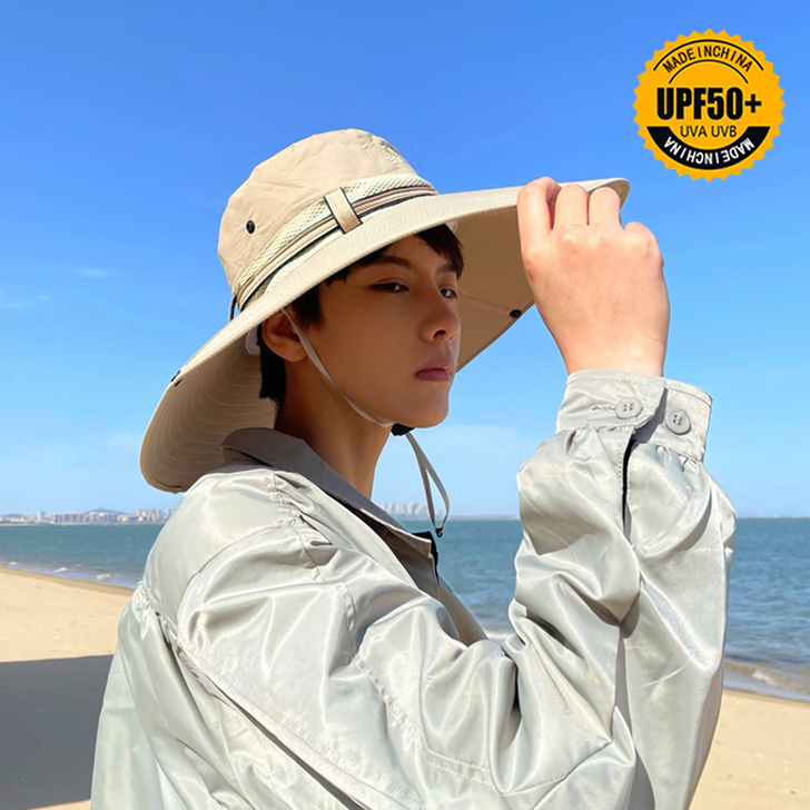 防晒帽渔夫帽男夏季遮阳太阳帽子男潮遮脸防紫外线大沿钓鱼帽户外
