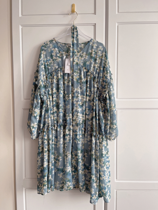 莫奈油画法式重工压褶雪纺连衣裙