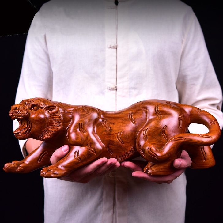 木雕老虎摆件风水招财实木雕刻工艺品红木虎啸...
