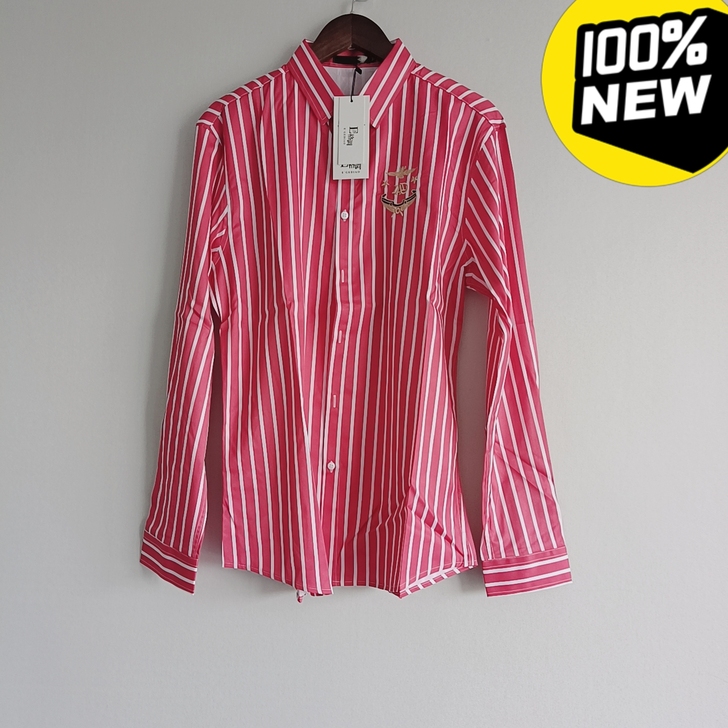 全新 条纹衬衫男长袖春秋薄款韩版潮流帅气男...