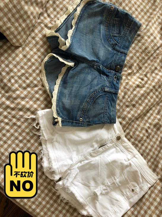 牛仔短裤两条,尺码29-30,弹力,包邮(...