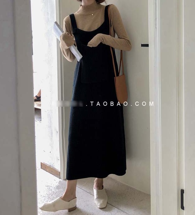 ulzzang学院风针织背带裙女秋冬201...