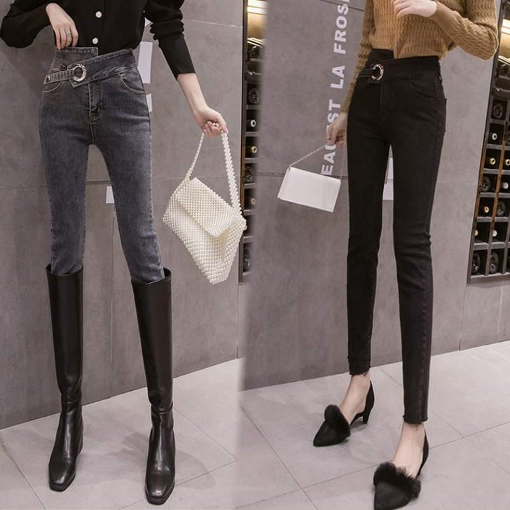 潮牌专柜春季新款高腰牛仔裤女韩版修身显瘦紧...