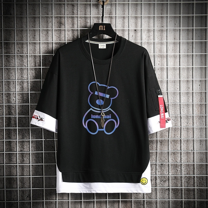 新疆棉男短袖男时尚国潮纯棉五分袖t恤男生休...