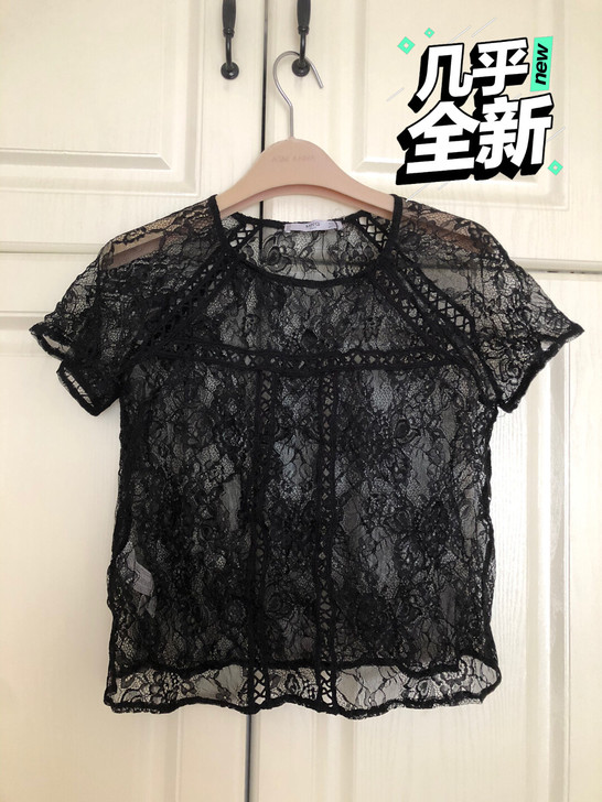 专柜入mango蕾丝衫 性感夜店短袖 设计...