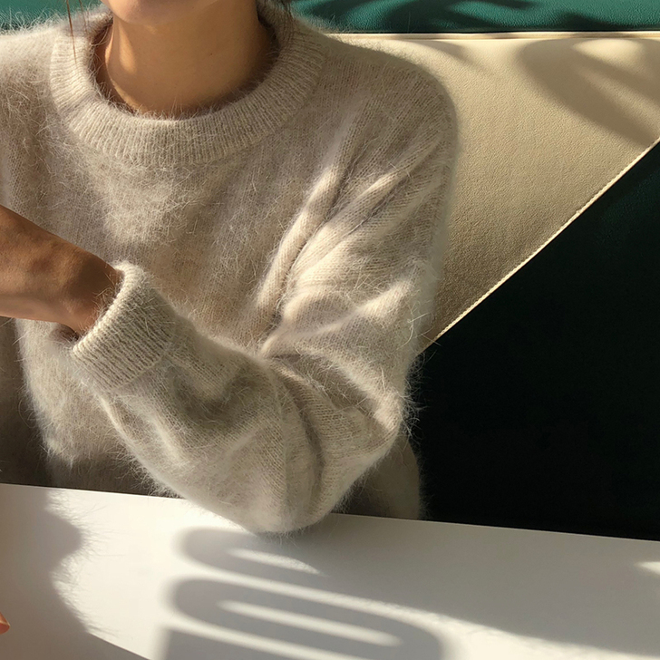 马海毛套头秋冬毛衣女慵懒风宽松外穿水貂绒上...