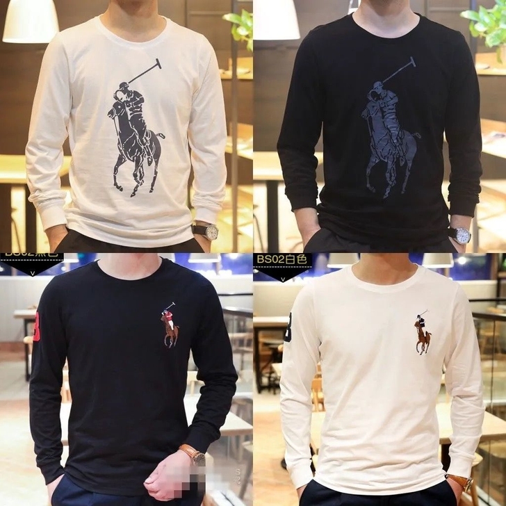 保罗长袖T恤100%纯棉春秋季圆领时尚休闲...