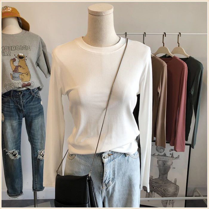 螺纹内搭白色打底衫长袖t恤