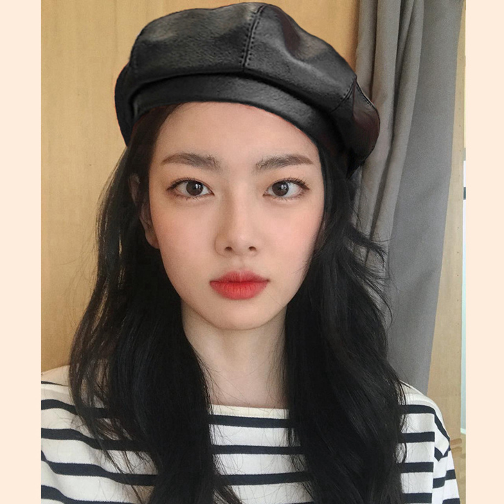 ins网红款八角贝雷帽pu皮质英伦日系画家...