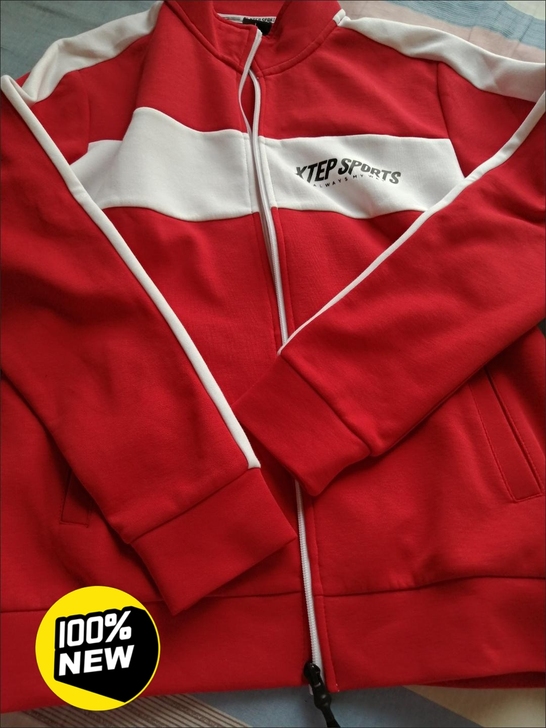 特步新款春秋季男子针织运动立领上衣外套