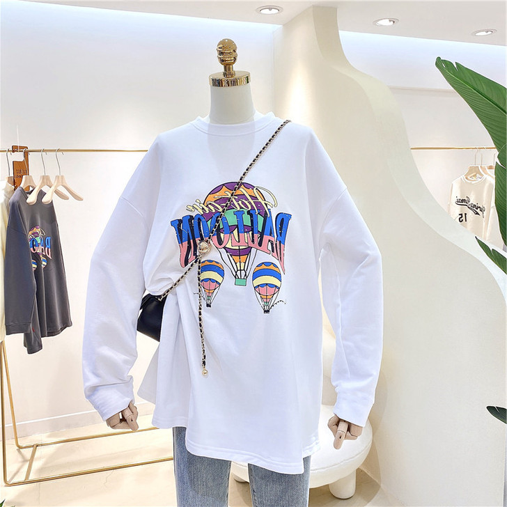 2021春季新款打底衫女宽松中长款大码纯棉...