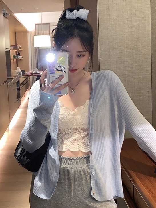 全新新款蓝色小披肩外搭防晒针织开衫外套女夏...