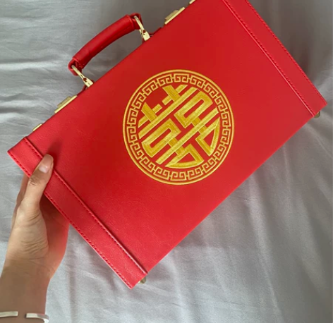 陪嫁箱结婚箱子订婚盒子皮箱红色喜箱嫁妆箱礼...