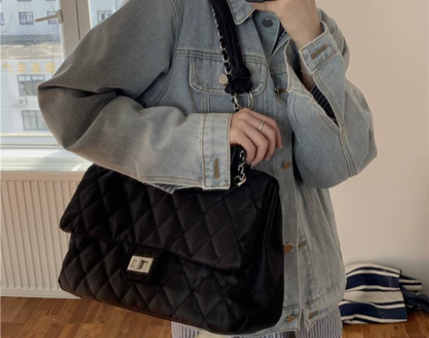 女包包2022新款菱格大容量尼龙包复古链条...