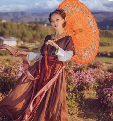 兰若庭 汉服 赤莲 坦领 襦裙 印花绣花 ...