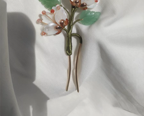 白蝶贝海棠发钗 蝶贝小钗 发簪 东陵玉叶...