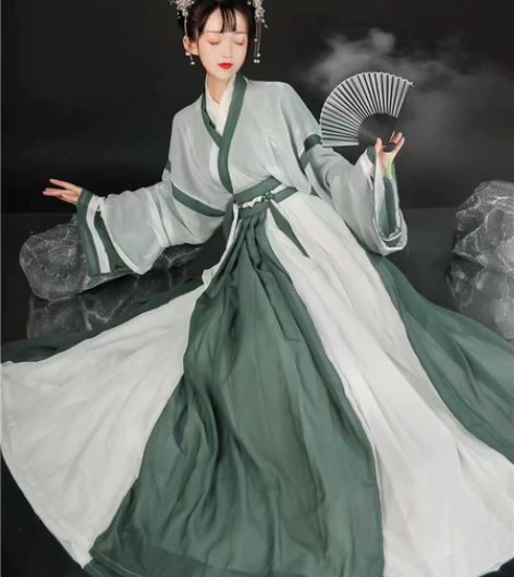 晋制交领齐腰汉服三件套 可两穿 穿过一次 ...