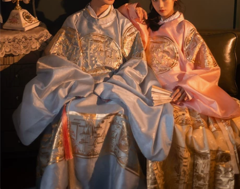 清和赋山海卷织金纱明制圆领袍圆领大襟织金马...