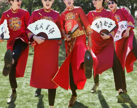 伴郎服中式兄弟团衣服秋冬天婚礼中国风长袍马...