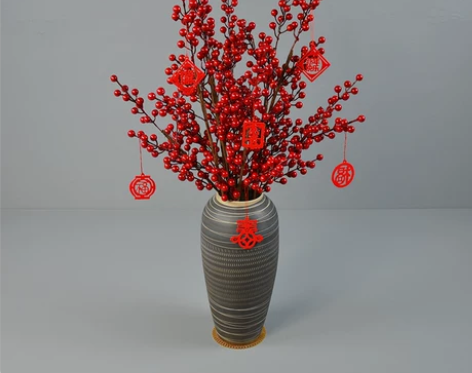 冬青果浆果金色扇叶尤加利餐桌发财桶插花全新...