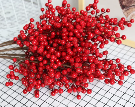 新年中式红果冬青果仿真花年宵花家居客厅装饰...