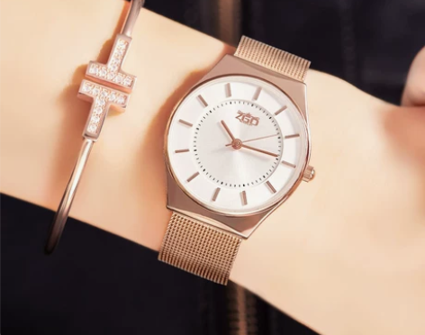 女士玫瑰金钢带水钻手表淑女潮流装饰韩版气质...