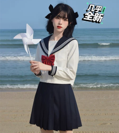 猫屿jk制服白三本日系学院风短袖套装海军风...