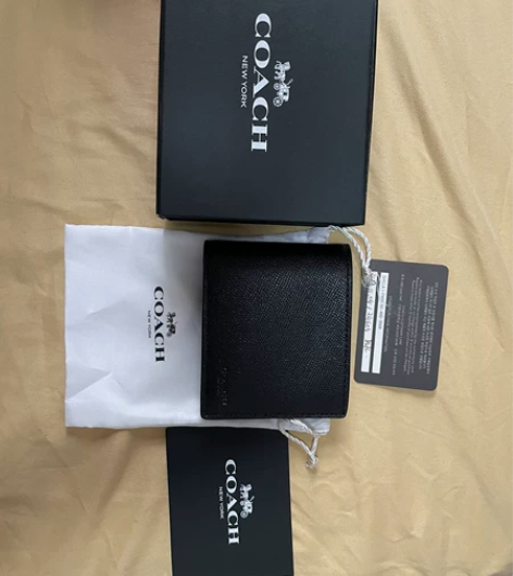 专柜全新保真coach寇驰真皮男士对翻短款...