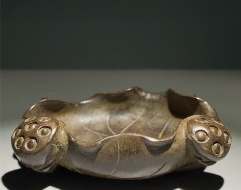 古玩纯铜老物件黄铜老包浆莲花荷叶笔洗摆件铜...