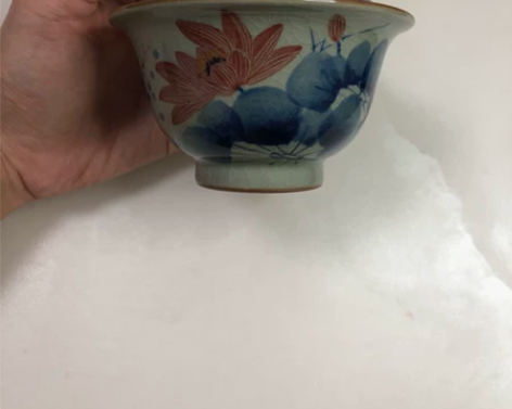 景德镇陶瓷青花老陶泥盖碗泡茶碗 元宝两才盖...