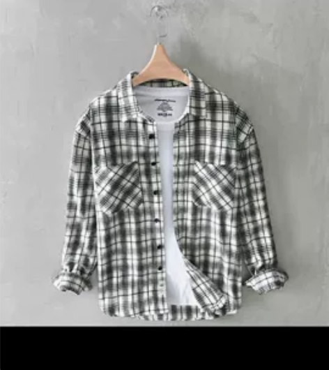 秋季美式纯棉格子衬衫男士宽松百搭衬衣日系复...