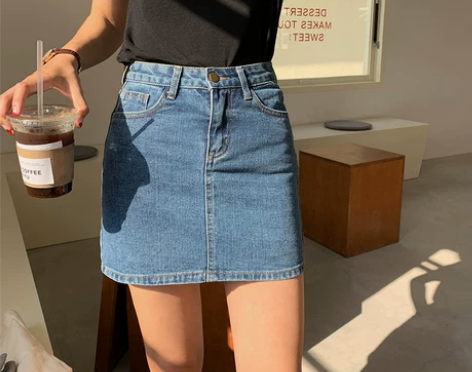 2021年高腰牛仔短裙半身裙a字包裙包臀复...