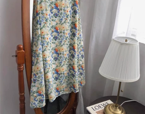 法式雪纺裙油画莫奈碎花a字裙，M码 女20...