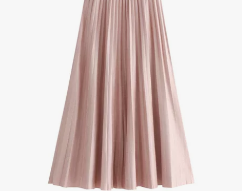 粉色简约百褶裙秋冬女装2019韩版半身裙麂...